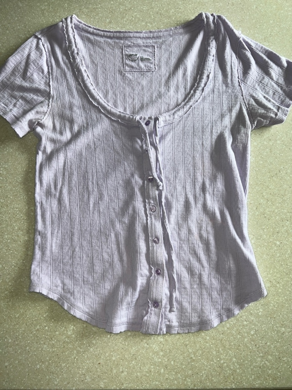 aerie Light Lavender Ribbed Button-Front Scoop Neck Top